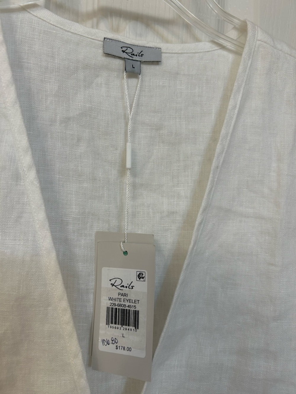 Rails Pari Linen Tie-Front Eyelet Crop Top in White Size L - Picture 7 of 10
